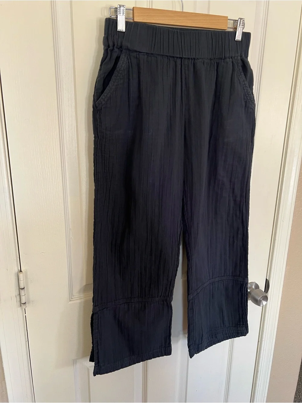 Pact Organic Cotton Gauze Wide Leg Pants Black M Side Slit
